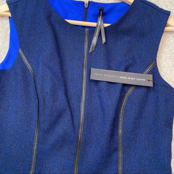 Andrew Mark black faux leather piping detail sheath dress Herringbone blue - Picture 6 of 7